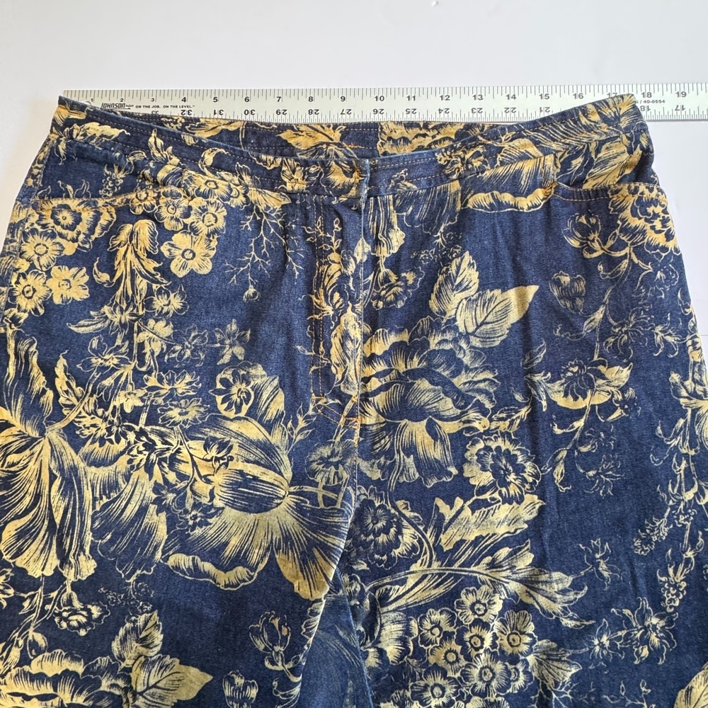 Susan Bristol Jeans Womens 14 Gold Floral Flocked Velvet Denim Capri Vintage 90s - Picture 4 of 12